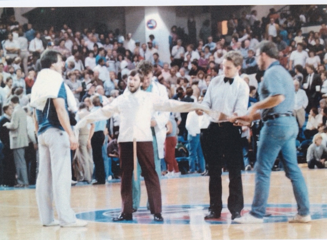 Troy Milligan performing at halftime for the Sacramento Kings, 1985
